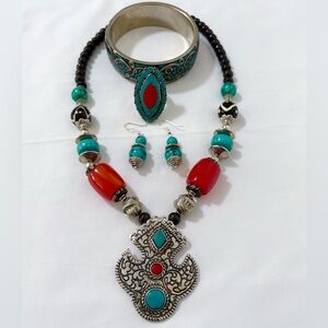 Handmade Statement Necklace Set with Bracelet,Ring and Earrings